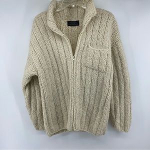 Otavalo Native American Sz Medium Beige Zip Sweater Chunky Cozy Wool Sweater